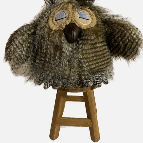 Pier 1 Imports Black White Brown Shaggy Fury Plush Owl